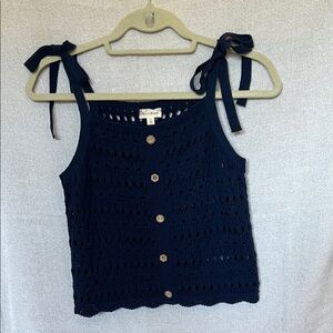 Hem & Thread Navy Crochet Tank Top with Buttons